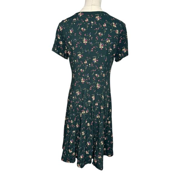 Vtg Another Thyme Women’s 4 A-Line Dress Green Floral Rayon Cottage Core 90s - Picture 5 of 7